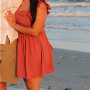 Sundress ,salmon color, ruffle & bow details